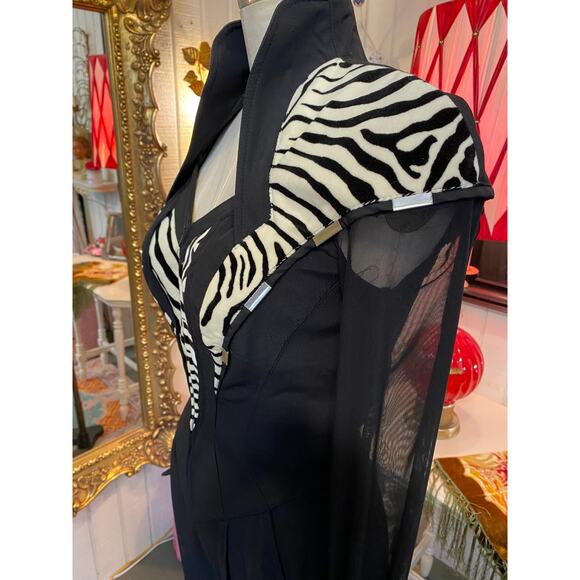 vintage 1980s zebra fitted rayon jumpsuit IIF small 80s pantsuit padded sheer 26 - Picture 5 of 9